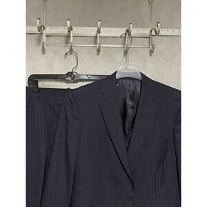 Tom James Suit Men 40R Blue Striped Canvasy Academia Wool 34X29.5 Bespoke Luxury